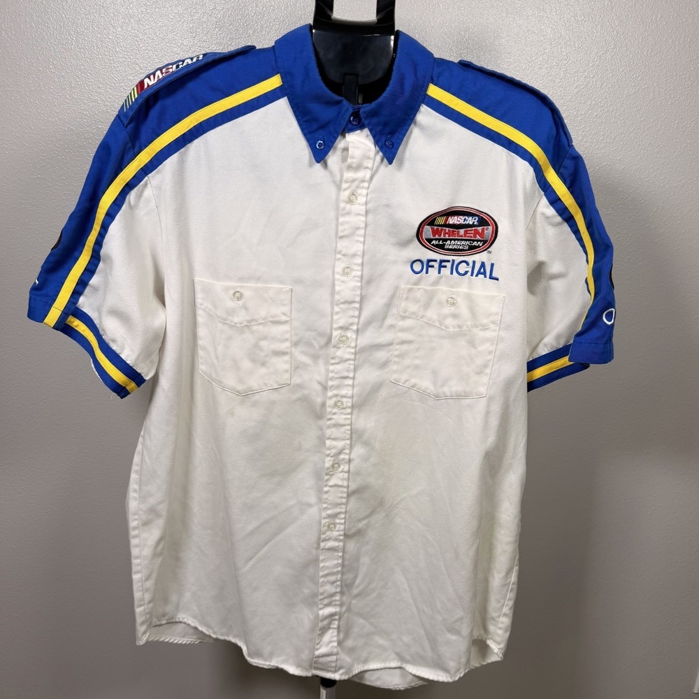 Cintas Shirt Mens L White NASCAR All American Series Official Whelen Button Down